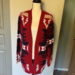 Chic Red Patterned Women's Cardigan